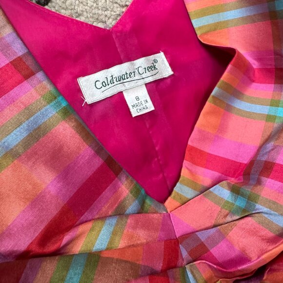 Coldwater Creek Vintage Pink Plaid Silk 60’s Style Sleeveless Dress Size 8 - Picture 8 of 8